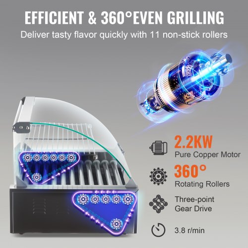 Hot Dog Roller 11 Rollers 30 Hot Dogs Capacity 1650W Stainless Sausage