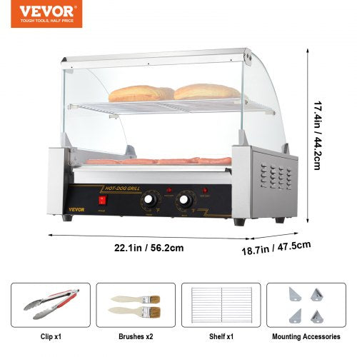 Hot Dog Roller 11 Rollers 30 Hot Dogs Capacity 1650W Stainless Sausage