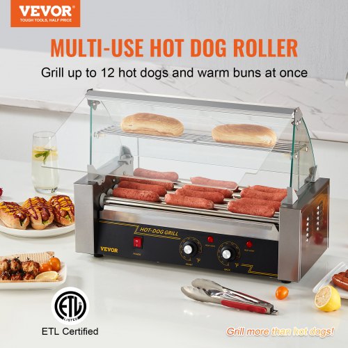 Hot Dog Roller 5 Rollers 12 Hot Dogs Capacity 750W Stainless Sausage Grill