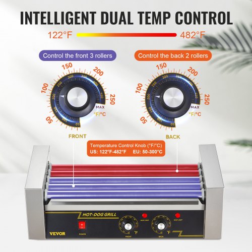 Hot Dog Roller 5 Rollers 12 Hot Dogs Capacity 750W Stainless Sausage Grill