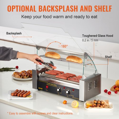 Hot Dog Roller 5 Rollers 12 Hot Dogs Capacity 750W Stainless Sausage Grill