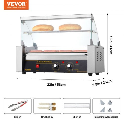 Hot Dog Roller 5 Rollers 12 Hot Dogs Capacity 750W Stainless Sausage Grill