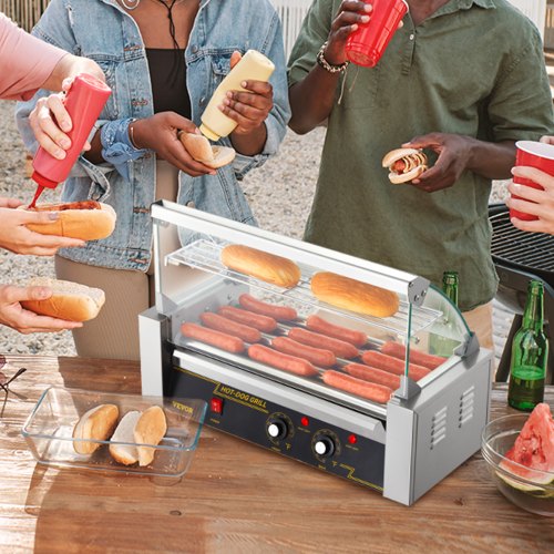 Hot Dog Roller 5 Rollers 12 Hot Dogs Capacity 750W Stainless Sausage Grill