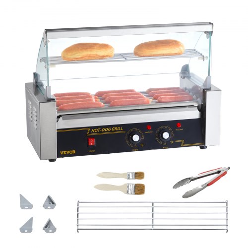 Hot Dog Roller 5 Rollers 12 Hot Dogs Capacity 750W Stainless Sausage Grill