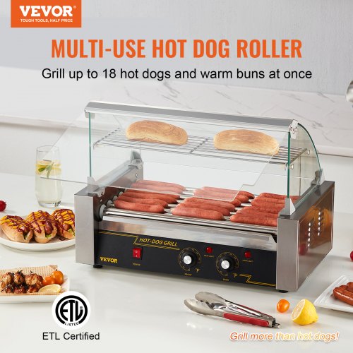 Hot Dog Roller 7 Rollers 18 Hot Dogs Capacity 1050W Stainless Sausage Grill