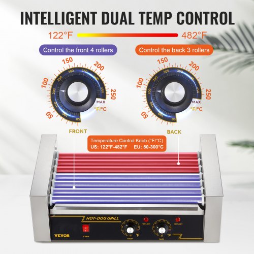 Hot Dog Roller 7 Rollers 18 Hot Dogs Capacity 1050W Stainless Sausage Grill