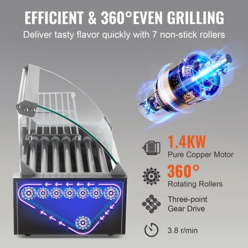 Hot Dog Roller 7 Rollers 18 Hot Dogs Capacity 1050W Stainless Sausage Grill