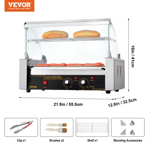 Hot Dog Roller 7 Rollers 18 Hot Dogs Capacity 1050W Stainless Sausage Grill