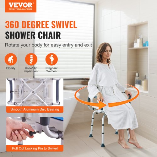 Swivel Shower Chair 360 Degree Adjustable Shower Seat with Armrests