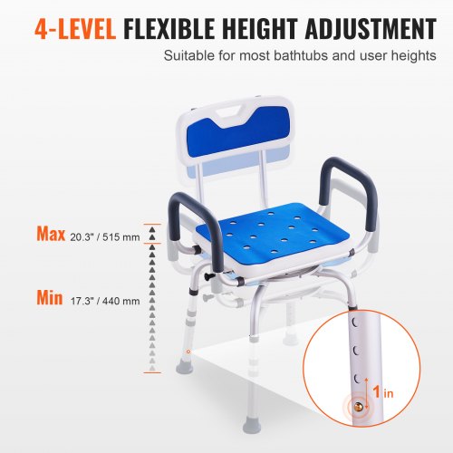 Swivel Shower Chair 360 Degree Adjustable Shower Seat with Armrests