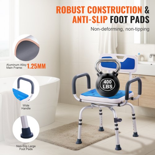 Swivel Shower Chair 360 Degree Adjustable Shower Seat with Armrests