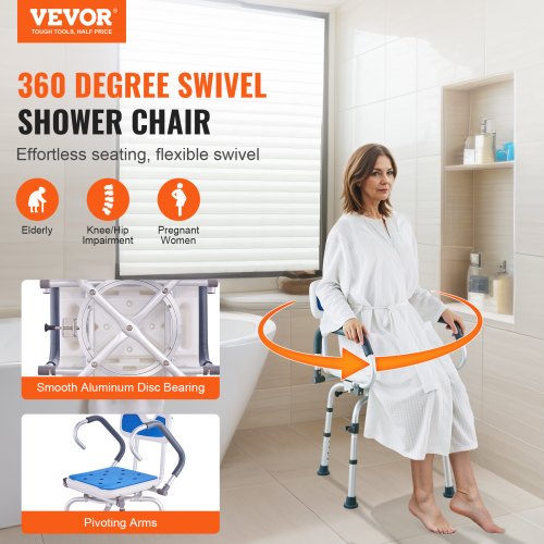 Swivel Shower Chair 360 Degree Adjustable Shower Seat with Pivoting Arms