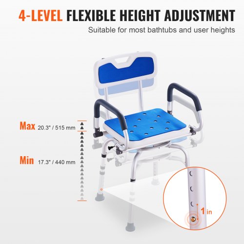 Swivel Shower Chair 360 Degree Adjustable Shower Seat with Pivoting Arms