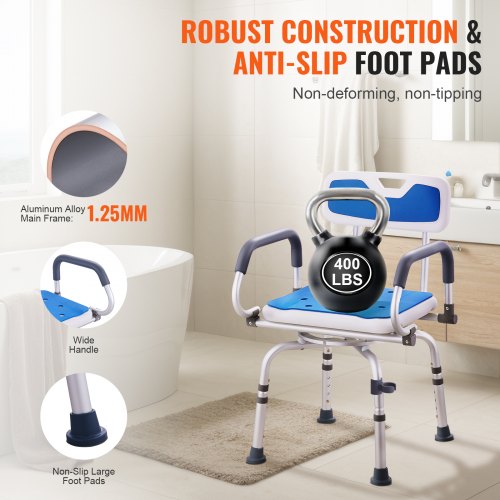 Swivel Shower Chair 360 Degree Adjustable Shower Seat with Pivoting Arms