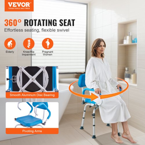 Swivel Shower Chair 360 Degree Adjustable Shower Seat with Pivoting Arms