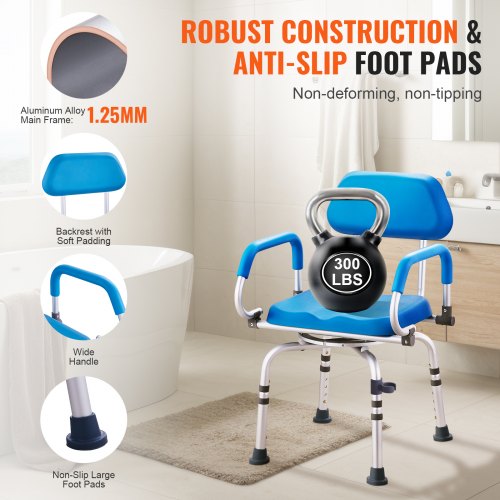 Swivel Shower Chair 360 Degree Adjustable Shower Seat with Pivoting Arms