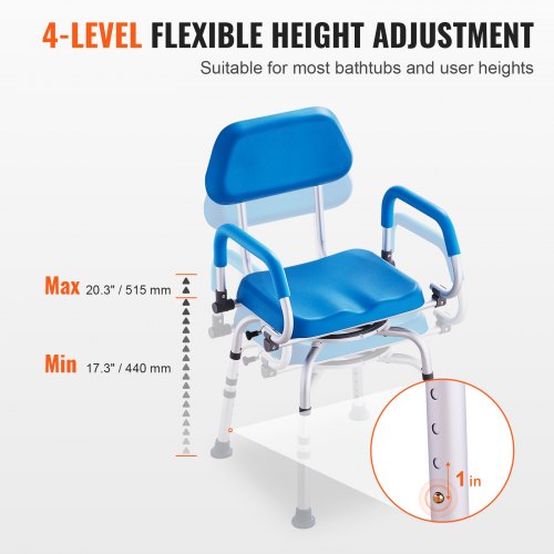 Swivel Shower Chair 360 Degree Adjustable Shower Seat with Pivoting Arms