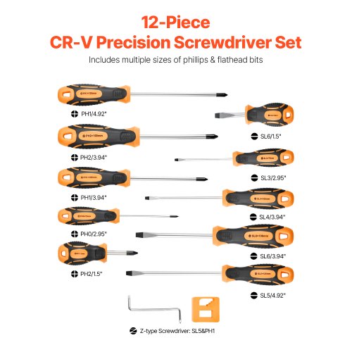 Screwdriver Set 12Piece Hand Tools With Magnetic Tips Includes 5 Phillips And