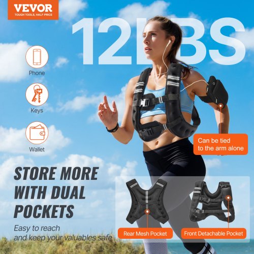 Weighted Vest 12 lbs Weight Vest with Reflective Stripe Adjustable Buckle