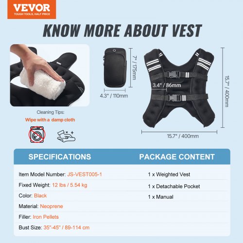 Weighted Vest 12 lbs Weight Vest with Reflective Stripe Adjustable Buckle