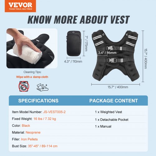 Weighted Vest 16 lbs Weight Vest with Reflective Stripe Adjustable Buckle