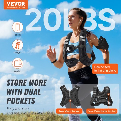 Weighted Vest 20 lbs Weight Vest with Reflective Stripe Adjustable Buckle