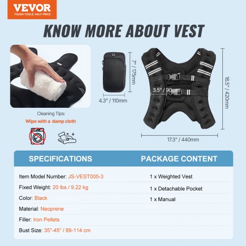 Weighted Vest 20 lbs Weight Vest with Reflective Stripe Adjustable Buckle