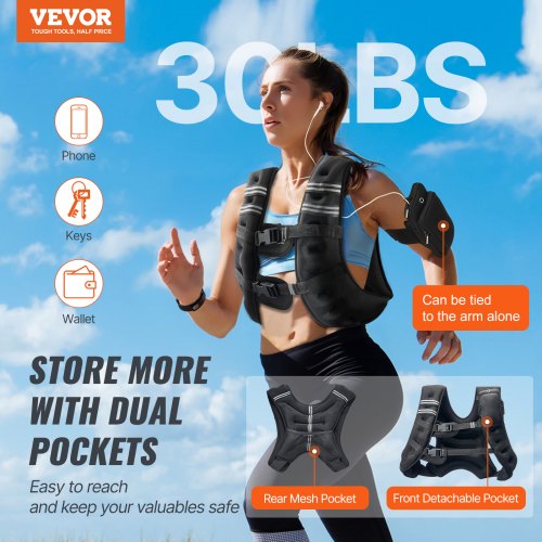 Weighted Vest 30 lbs Weight Vest with Reflective Stripe Adjustable Buckle