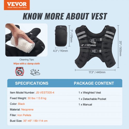 Weighted Vest 30 lbs Weight Vest with Reflective Stripe Adjustable Buckle