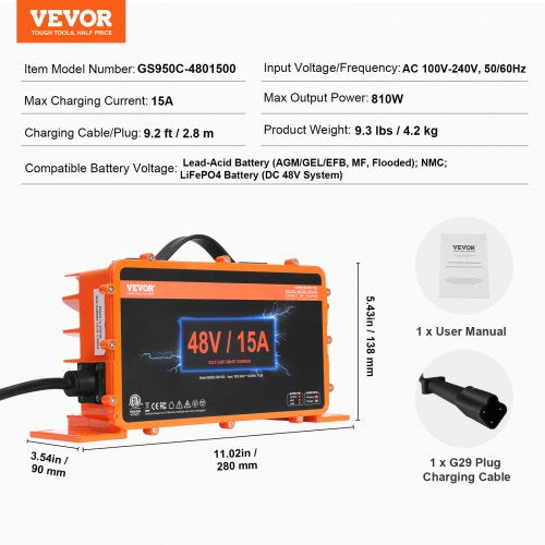 48 Volt Golf Cart Battery Charger 15 AMP Smart Battery Charger with G29