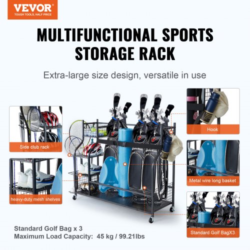 Golf Storage Garage Organizer 3 Golf Bag Stand Holder and Other Sports