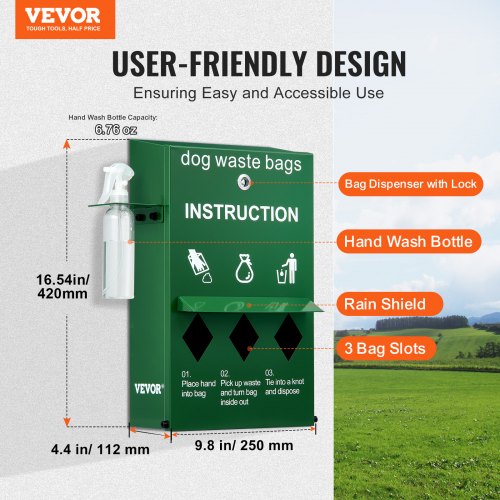 Dog Poop Bag Dispenser with Hand Wash Bottle Lockable Outdoor Dog Waste Bag