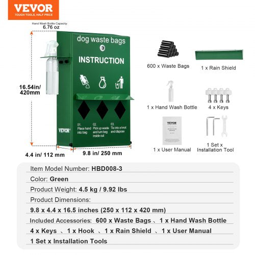 Dog Poop Bag Dispenser with Hand Wash Bottle Lockable Outdoor Dog Waste Bag