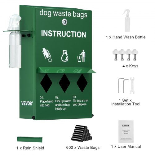 Dog Poop Bag Dispenser with Hand Wash Bottle Lockable Outdoor Dog Waste Bag