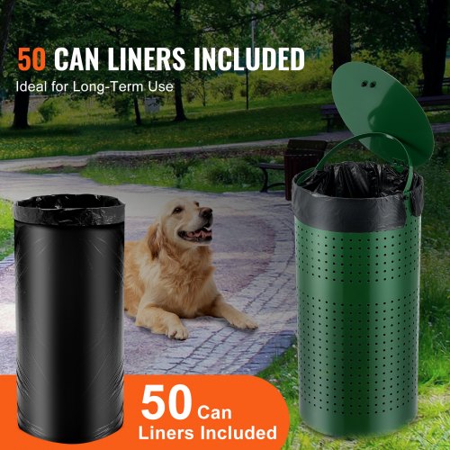 Dog Poop Trash Can with 50 Liner Bags 11.5 Gallons Outdoor Dog Waste Bin