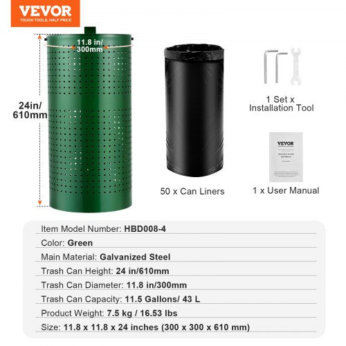 Dog Poop Trash Can with 50 Liner Bags 11.5 Gallons Outdoor Dog Waste Bin