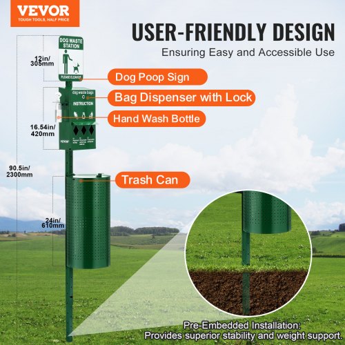 Dog Waste Station with Hand Wash Bottle Commercial Dog Poop Station 115