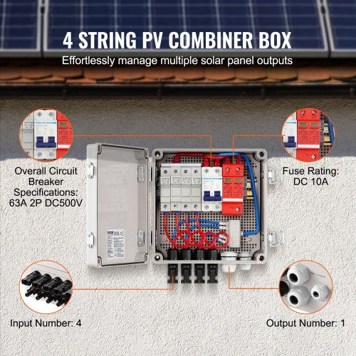 PV Combiner Box 4 String Solar Combiner Box with 10A Rated Current Fuse