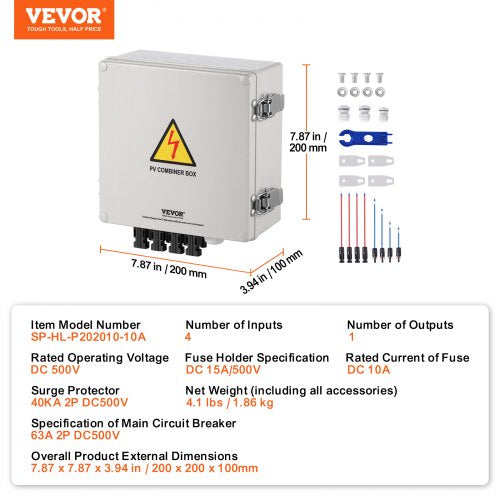 PV Combiner Box 4 String Solar Combiner Box with 10A Rated Current Fuse