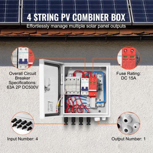 PV Combiner Box 4 String Solar Combiner Box with 15A Rated Current Fuse