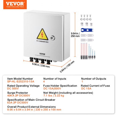 PV Combiner Box 4 String Solar Combiner Box with 15A Rated Current Fuse