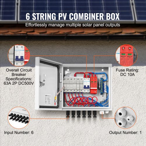 PV Combiner Box 6 String Solar Combiner Box with 10A Rated Current Fuse