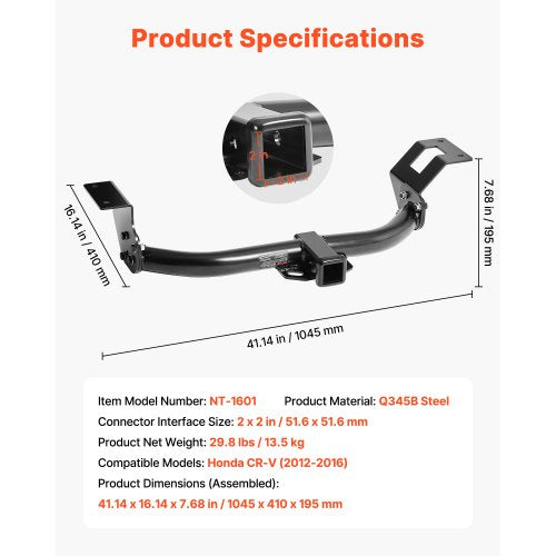 Class 3 Trailer Hitch 2Inch Receiver 6000 lbs Q345B Steel Tube Frame