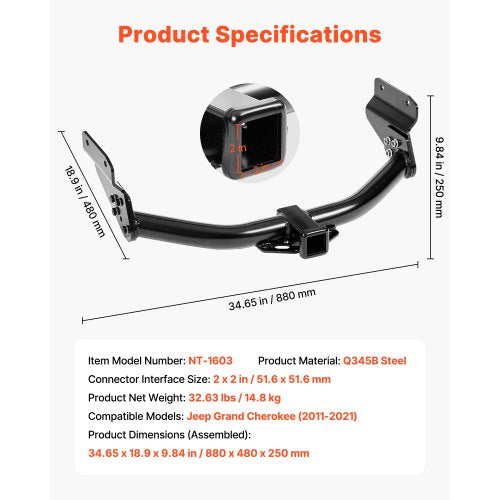 Class 3 Trailer Hitch 2Inch Receiver Compatible with 20112021 Jeep Grand