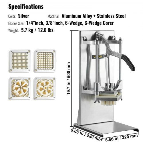 Commercial French Fry Cutter with 4 Replacement Blades 14 and 38 Blade