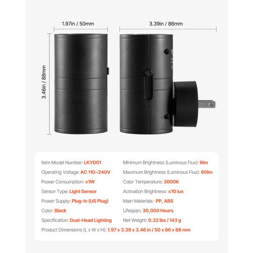 LED Night Lights 060LM Adjustable Brightness Modern Night Lights Plug