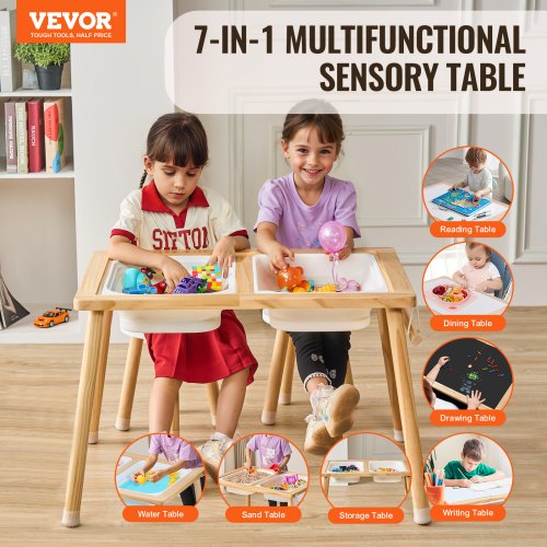 Sensory Table and Chairs Set Toddlers Activity Table with 2 Stools 2