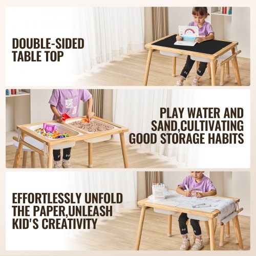 Sensory Table and Chairs Set Toddlers Activity Table with 2 Stools 2
