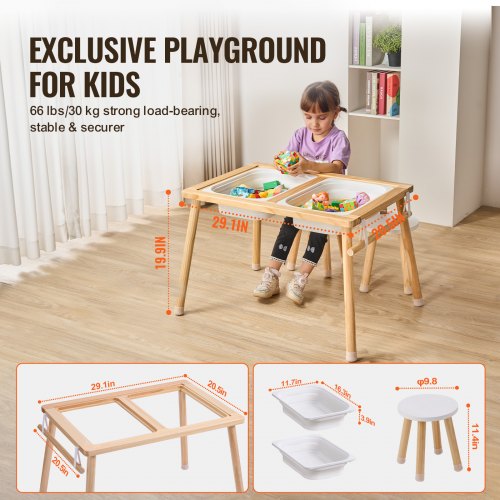 Sensory Table and Chairs Set Toddlers Activity Table with 2 Stools 2