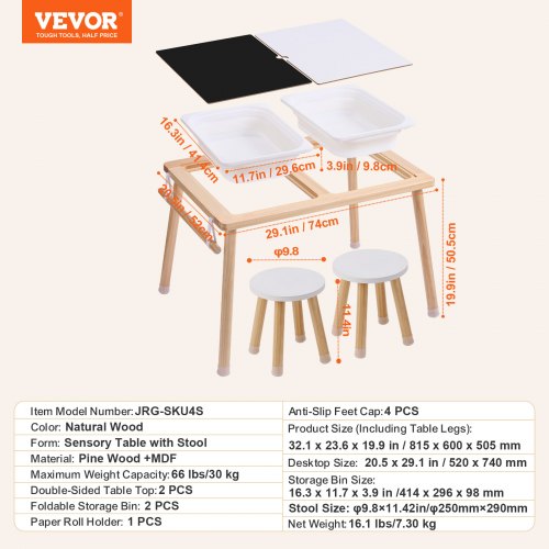 Sensory Table and Chairs Set Toddlers Activity Table with 2 Stools 2
